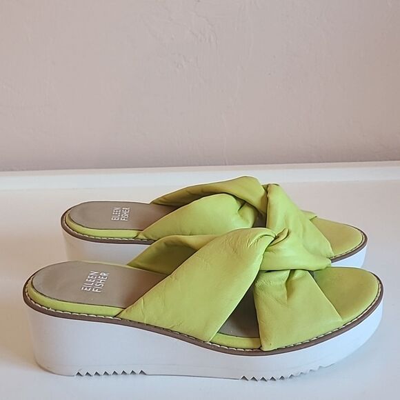 Eileen Fisher Bene Leather Platform Puffy Wedge Sandals Citrus Nappa Size 6 - Picture 7 of 15